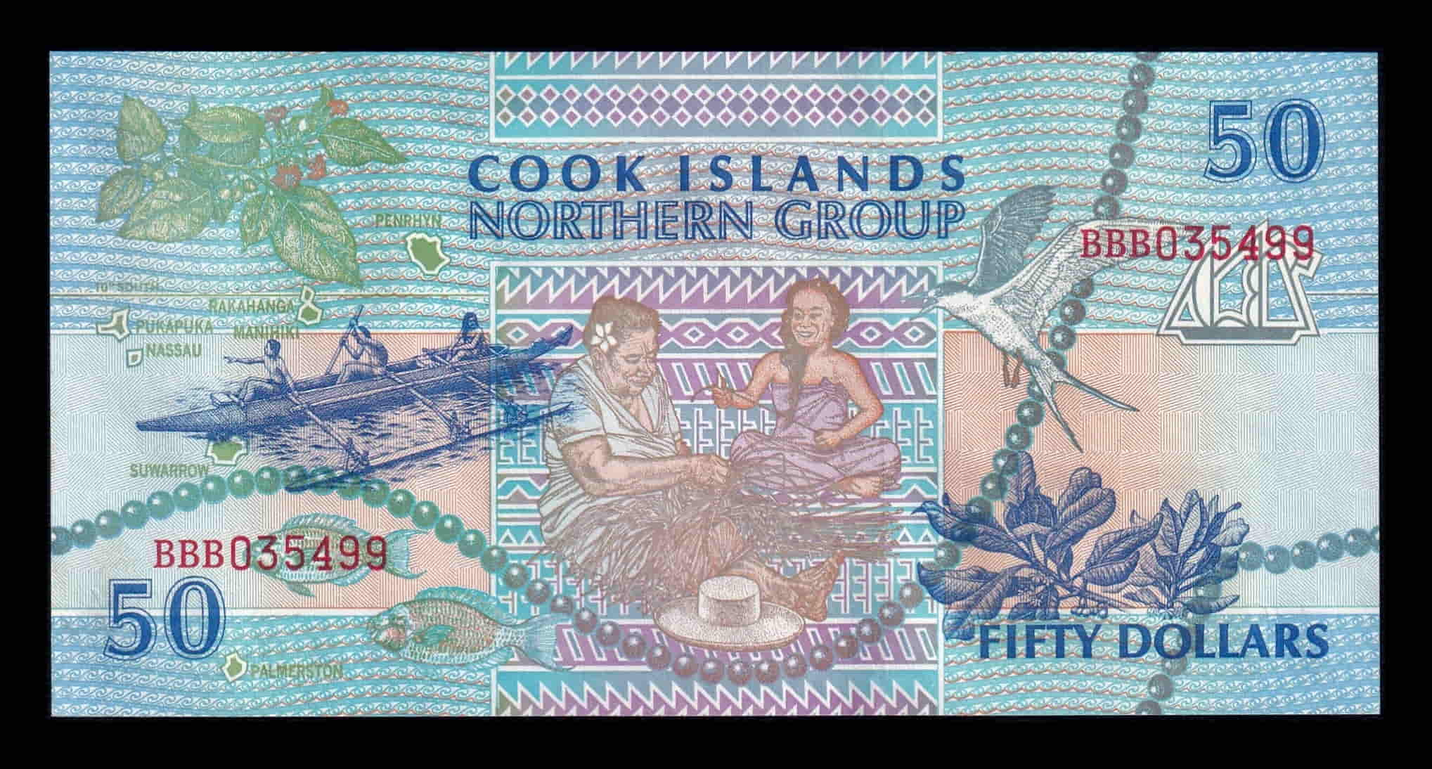 Alternative view of Islas Cook 50 Dólares 1992 Pick 10 Sc Unc