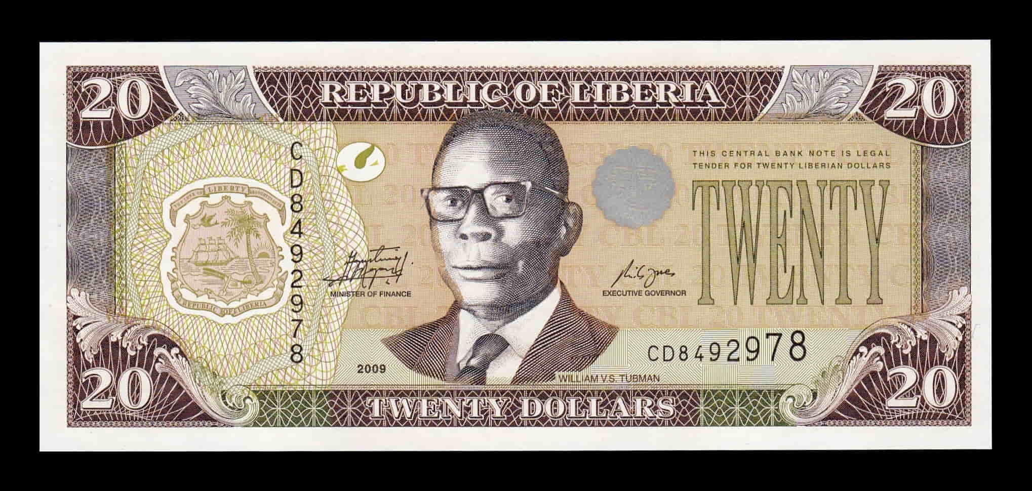 Liberia 20 Dólares William Tubman 2009 Pick 28e Sc Unc