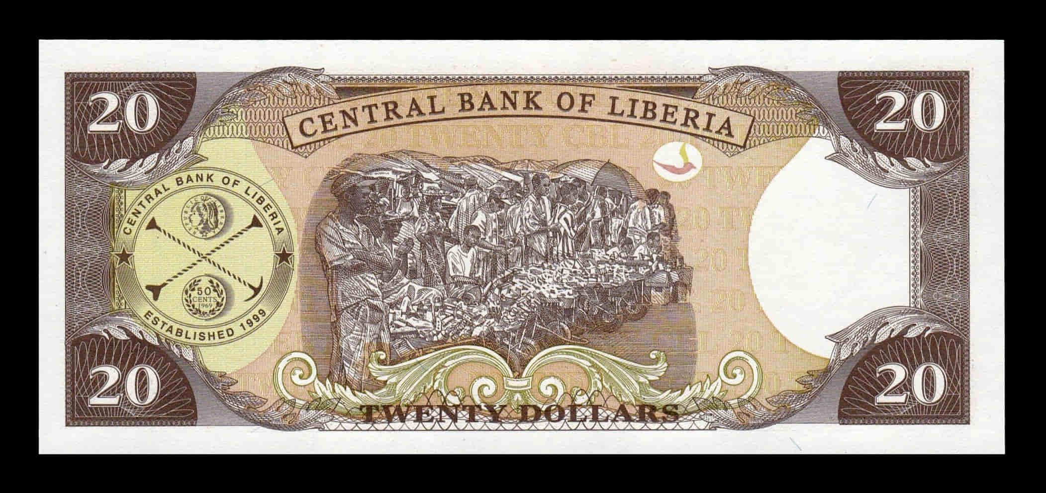 Alternative view of Liberia 20 Dólares William Tubman 2009 Pick 28e Sc Unc