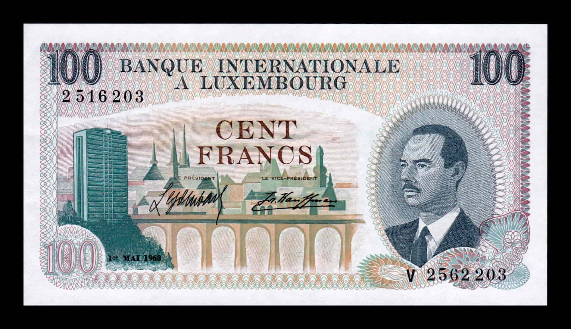 Luxemburgo 100 Francos 1968 Pick 14 Sc Unc