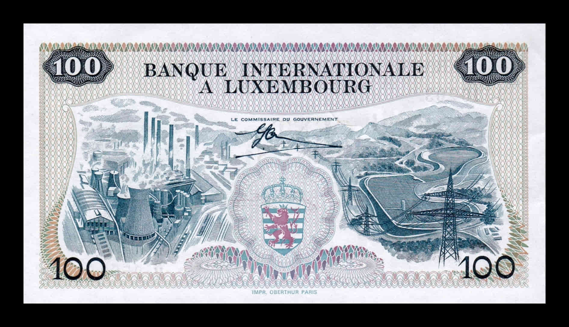 Alternative view of Luxemburgo 100 Francos 1968 Pick 14 Sc Unc