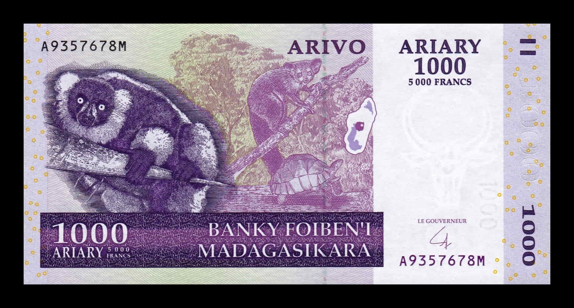 Madagascar 1000 Ariary = 5000 Francos 2004 Pick 89b Sc Unc