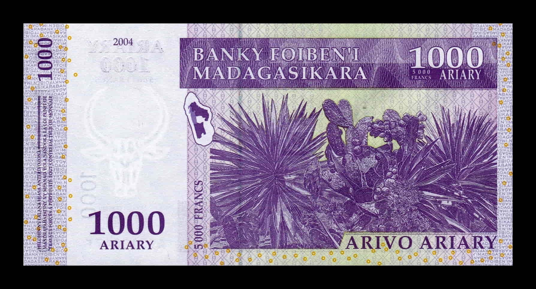 Alternative view of Madagascar 1000 Ariary = 5000 Francos 2004 Pick 89b Sc Unc