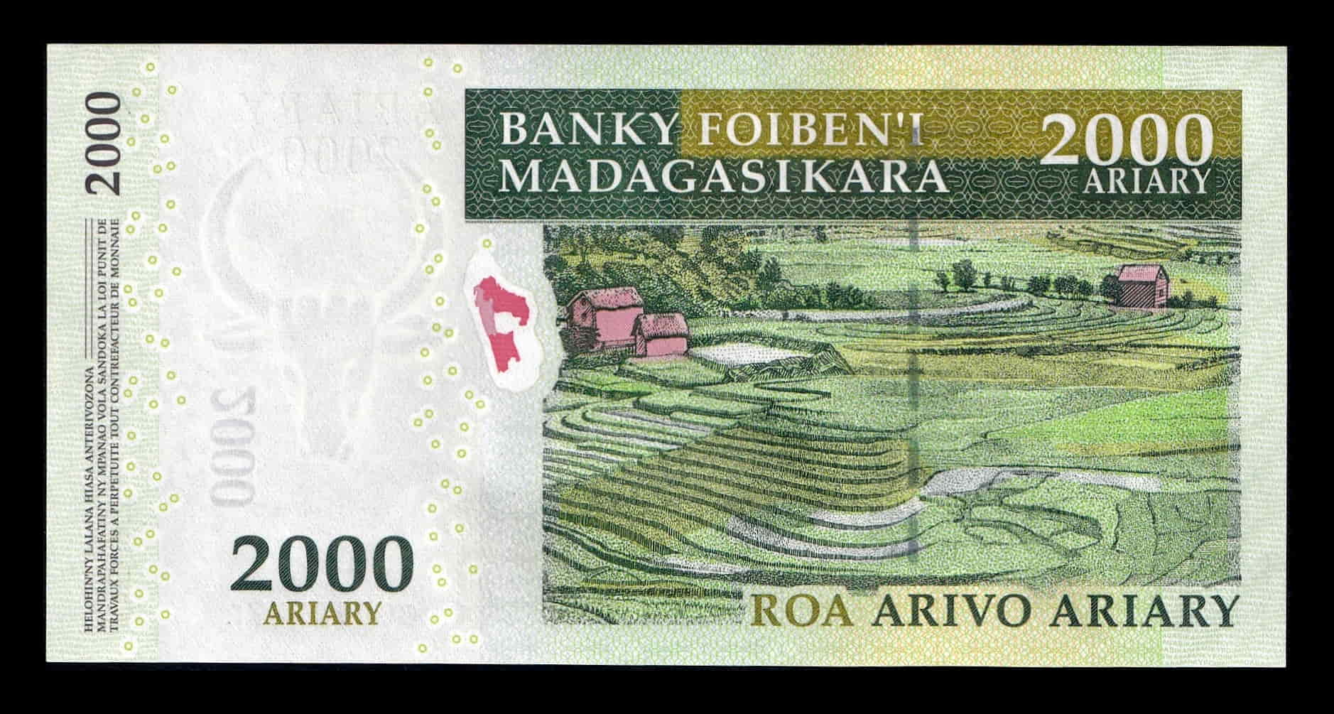 Alternative view of Madagascar 2000 Ariary = 10000 Francos 2007-2014 Pick 90b Sc Unc
