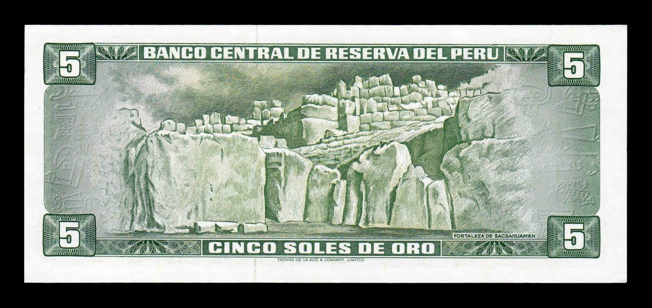 Alternative view of Perú 5 Soles de Oro Inca Pachacutec 16.05.1974 Pick 99c Sc Unc