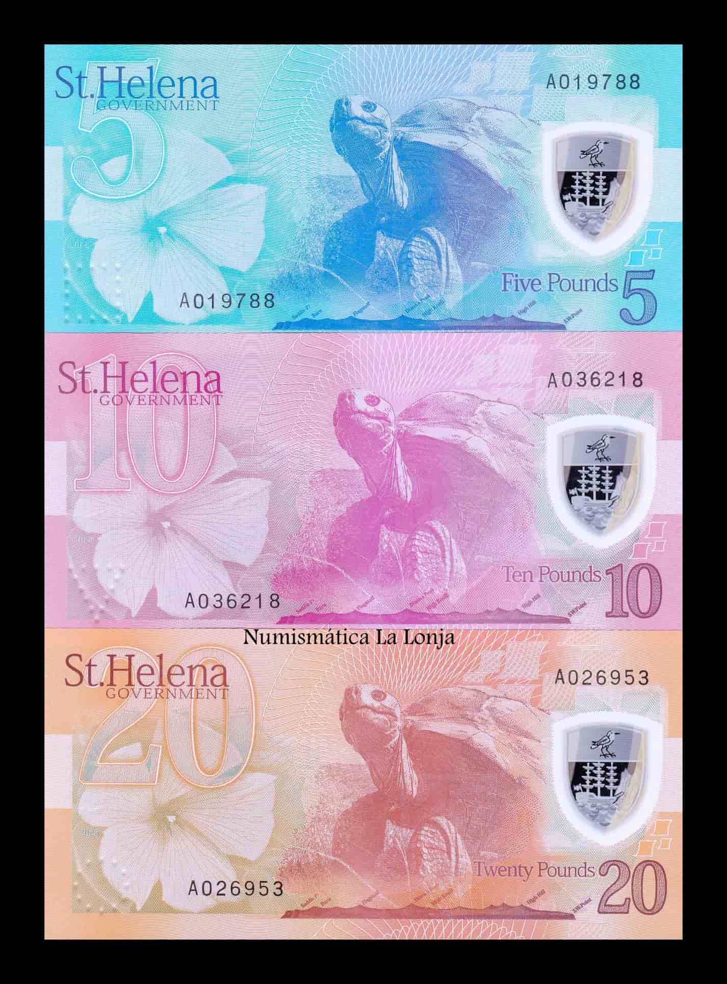 Alternative view of Santa Helena Set 3 billetes 5 10 20 Libras Carlos III 2026 Pick 14 15 16 Nuevo Polímero Sc Unc