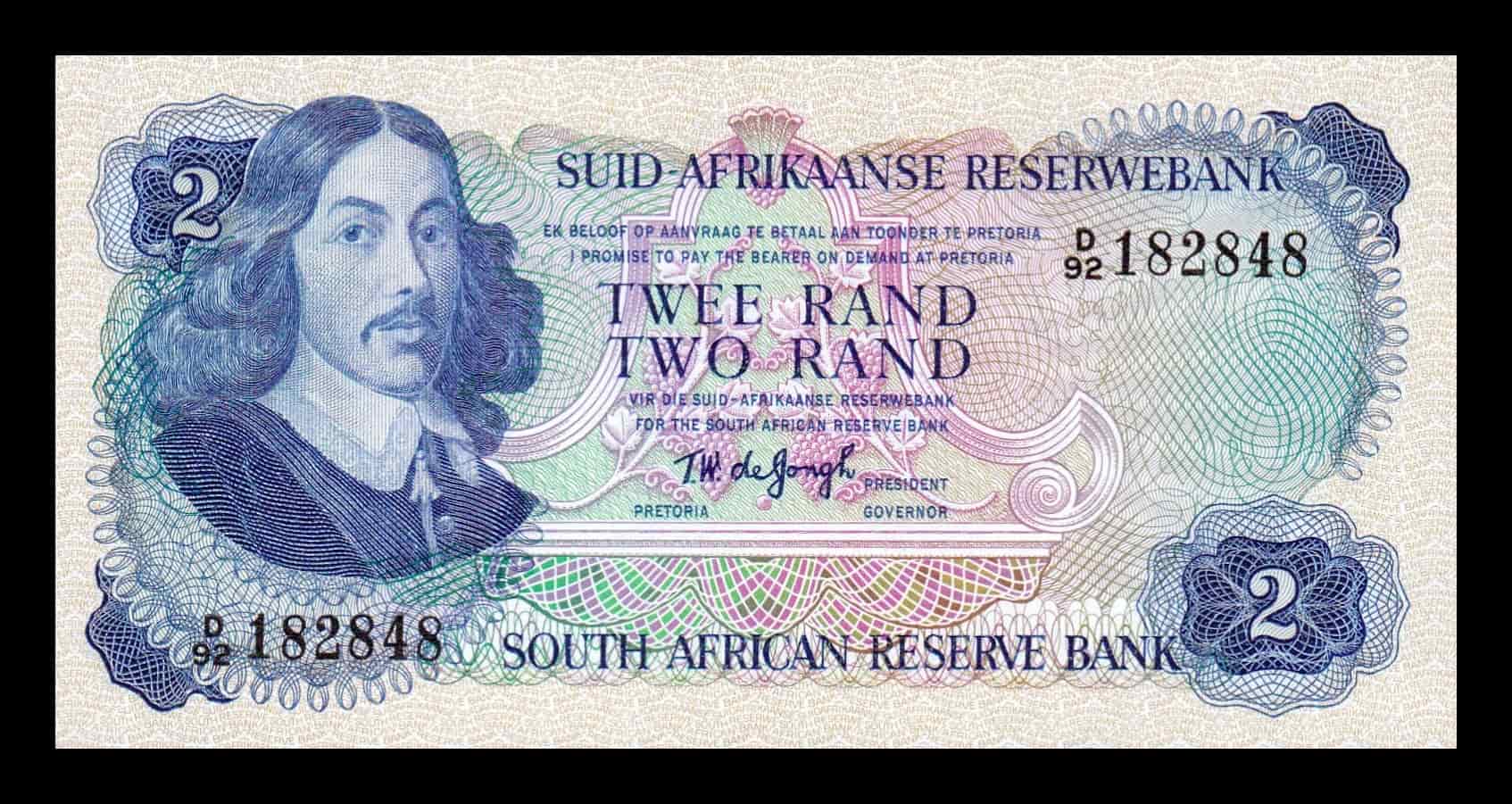 Sudáfrica 2 Rand Bartholomeus Vermuyden 1974 Pick 117a Sc Unc