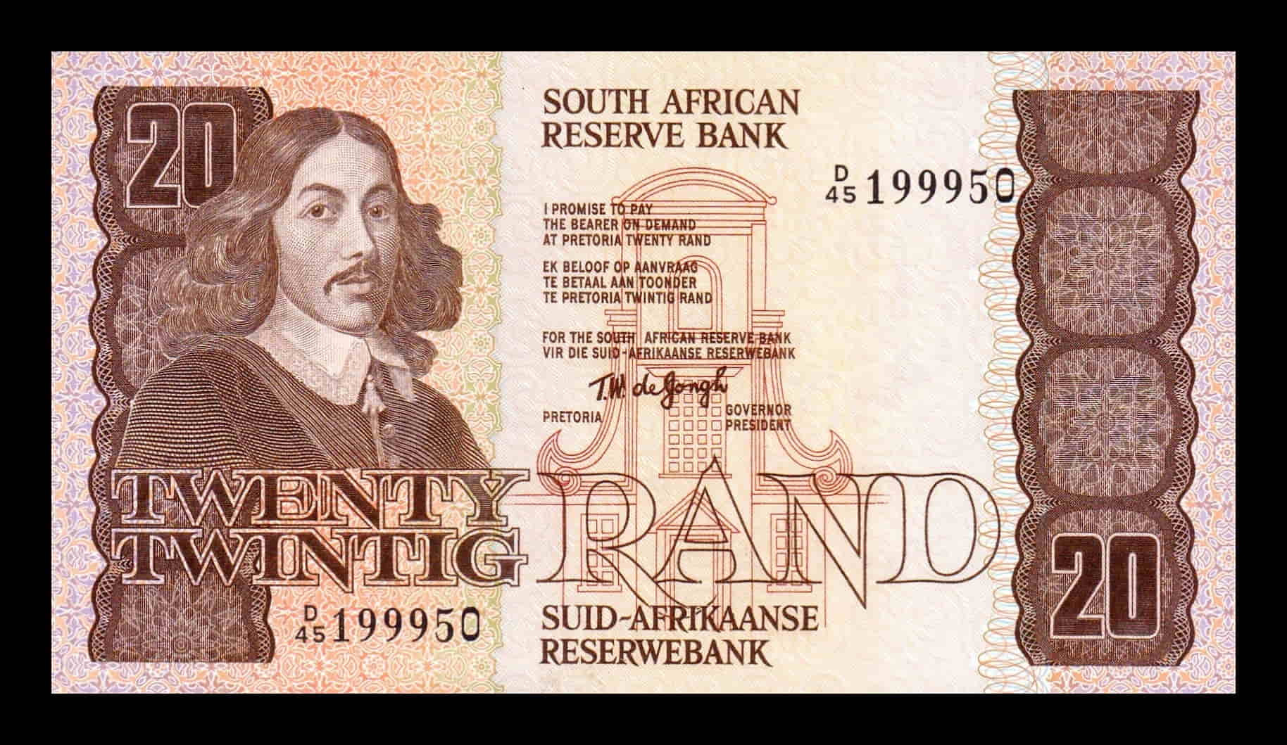 Sudáfrica 20 Rand Bartholomeus Vermuyden 1979 Pick 121a Sc-/Sc aUnc/Unc