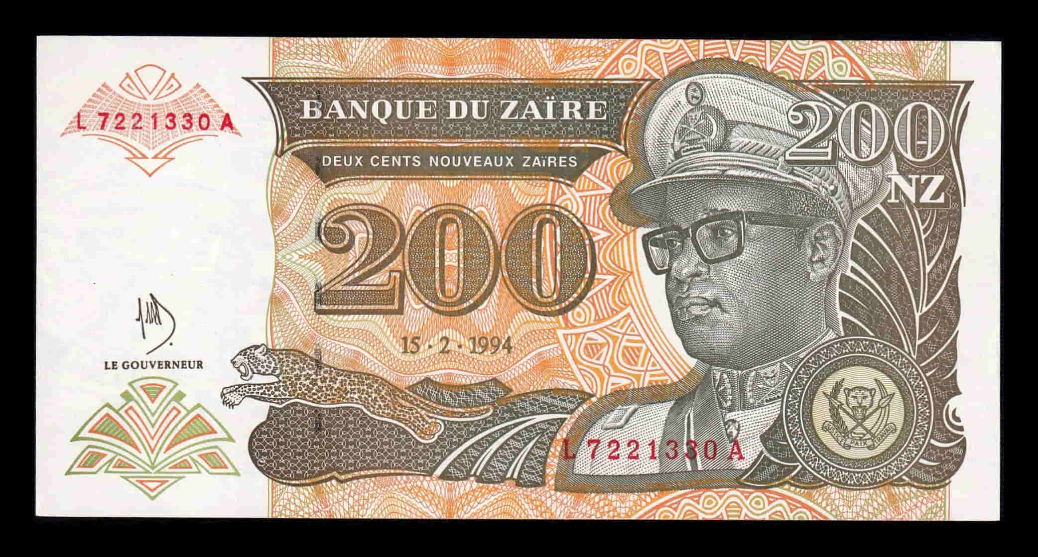Zaire 200 Nuevos Zaires Joseph Désiré 1994 Pick 61 Sc Unc