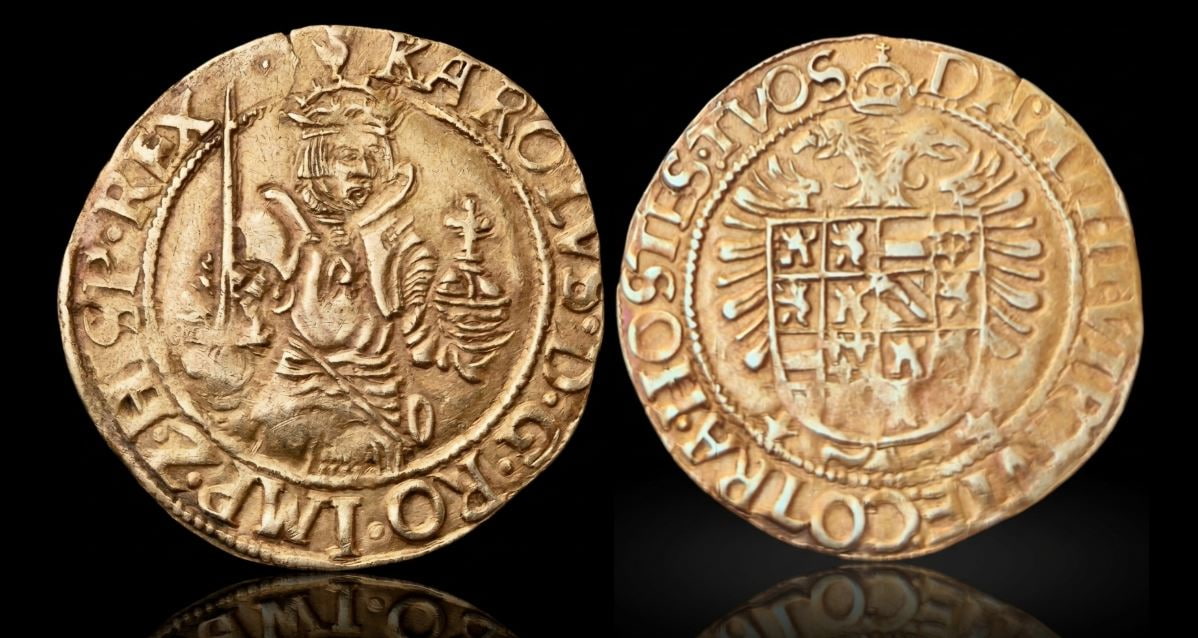 Paises Bajos Españoles Brabante Carlos V - 1/2 Real de Oro 1521-1552 Amberes G# 101 Oro